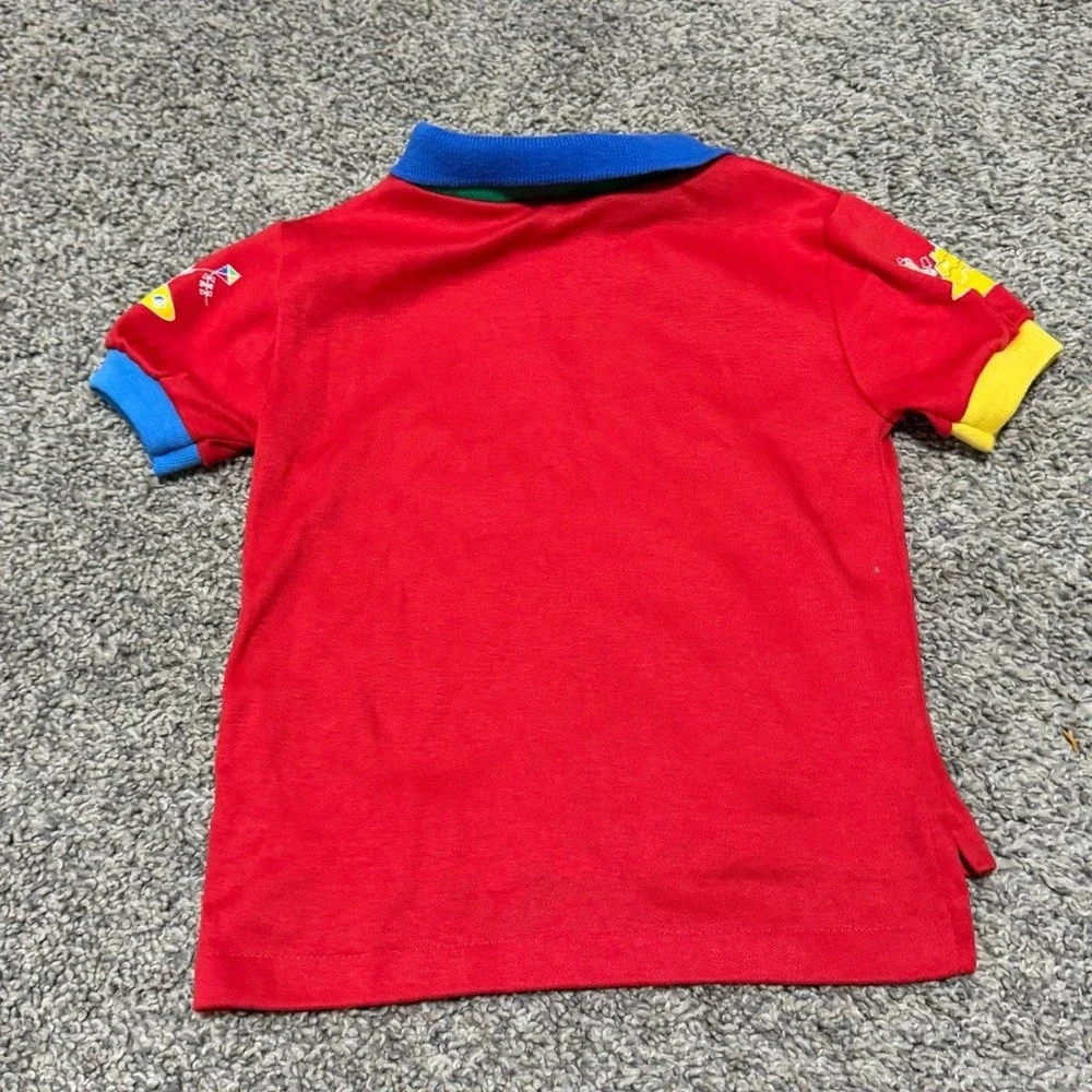 Vintage OshKosh B'Gosh Teddy Bear Beach Polo Shirt 12M USA Made 90s Colorful